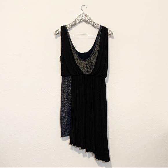 Free People Eleanor Black Blue Metallic Gold Grecian Mini Dress Size Large - Picture 9 of 14